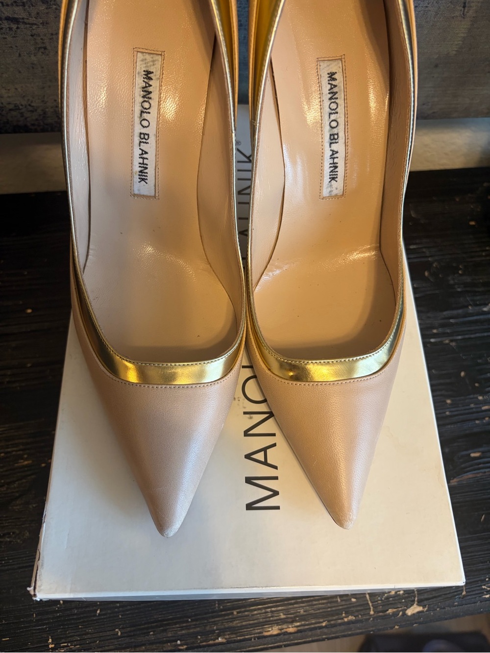 Manolo Blahnik Nude & Gold Pumps β Size 10 - Picture 5 of 16